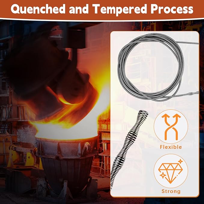 50 FT Double Mode Drain Snake Tools, 11-in-1 Drain Auger for Sink and Drain Unblocking, Plumbing Snake for Kitchen, Bathrom and Shower Sink, Snake for Real DYIs【Upgraded】