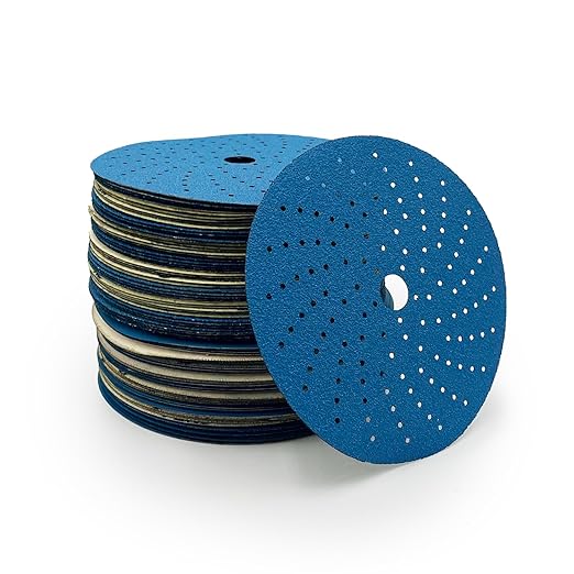 High Ground 6 Inch Multi-Hole Hook and Loop Clean Sanding Disc, Ceramic Abrasive, Dust-Free, High Performance, Long Lasting - 50pcs (Blue, 6 Inch, 180.0, Very Fine)