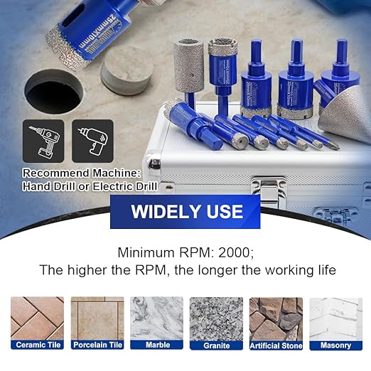 SHDIATOOL Diamond Drill Core Bits,Tile Drilling Core Hole Saw Kit for Porcelain Marble Ceramic Granite with 1/4 Carbide Positioning Drill Bit 13pcs (5/6/8/10/12/20/25/28/32/35MM/6MM/48MM/25MM)