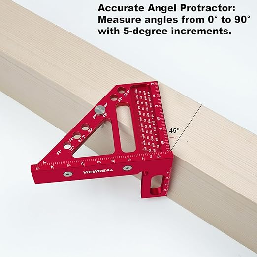 Woodworking Square Ruler 22.5-90 Degree - Premium Carpenter's Scribing Tool with Angle Pin, Multi-Angle Measuring for Engineering & Construction