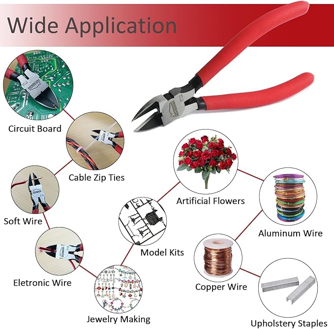Wire Cutters 10 Pack, 6" Dykes Cutter, HOUSERAN Dikes Wire Cutters Wire Snips with Non-slip Red Handle, Side Cutters, Spring Loaded Wire Cutters, Flush Cutters for Artificial Flowers, Crafts, Zip Tie
