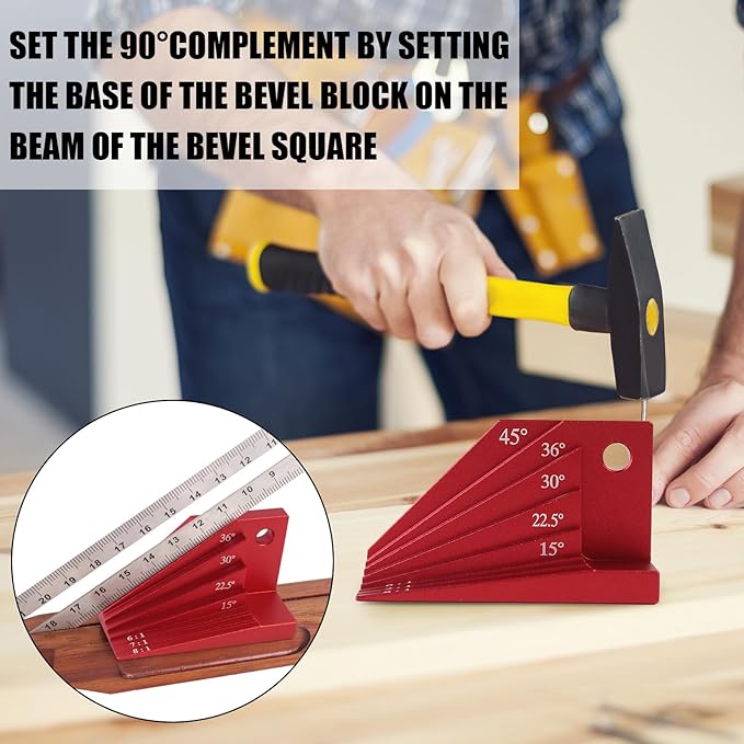 Multi-Angle Bevel Gauge Block, Universal Miter Angle Finder with 15°-45°Miter Angles, Woodworking Measuring Tool for Router and Carpentry Projects