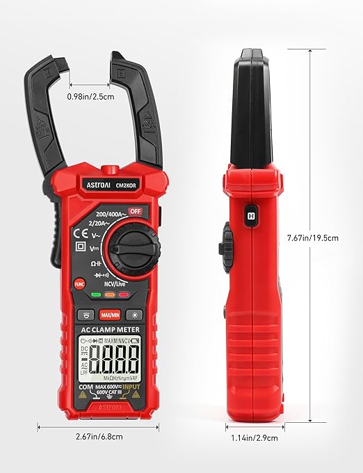 AstroAI Digital Clamp Meter Multimeter 2000 Counts Amp Voltage Tester Auto-ranging with AC/DC Voltage, AC Current, Resistance, Capacitance, Continuity, Live Wire Test, NCV, Black