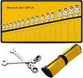 Ratcheting Wrench Set 16 Pcs, Multifuctional Combination Ended Spanner Kit Metric 6-22MM Chrome Vanadium Steel Flex-Head Ratchet Wrenches with Carrying Bag