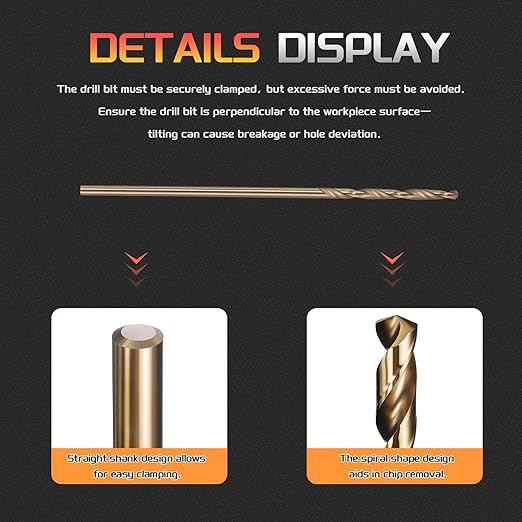 Drill Bit, #57 Cutting Diameter, 4341 HSS Gold Finish 118° Cutting Angle Number Jobber Bits - (Applications: for Drilling Soft Metal Plastic Wood), 10-Pieces