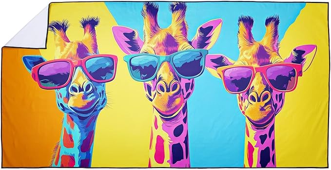 Cool Giraffe Beach Towel Oversized 36" x 72", Thin Lightweight Sand Free Quick Dry Microfiber Towel for Swimming Pool Cruise Camping Travel