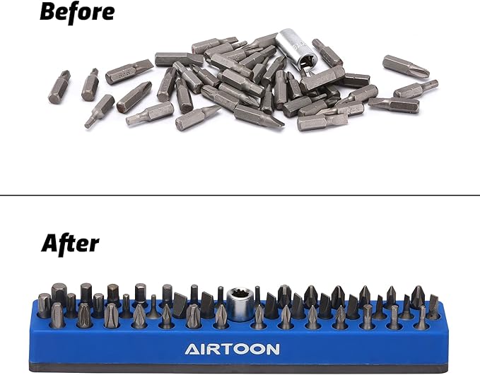 AIRTOON 2PCS 1/4" Magnetic Hex Bit Holder, 43 Holes Bit Storage with Strong Magnetic Base, Magnetic Screwdriver Bit Organizer, Blue