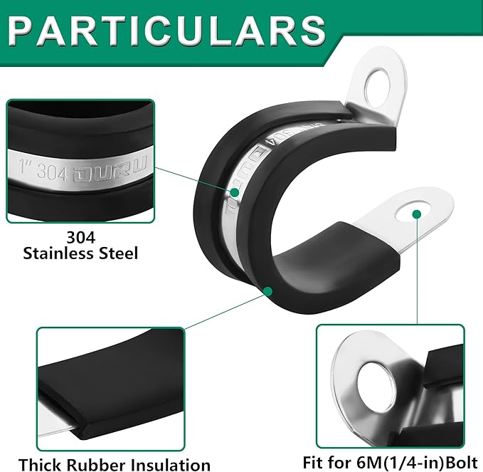 50PCS Cable Clamps 1-1/4 Inch 304 Stainless Steel Cable Clamps Rubber Coated Cushioned Insulated Cable Clamp,Automotive Wire Clamps,Pipe Clamps,Metal Clamp for Tube,Wire Cord Installation(32mm)
