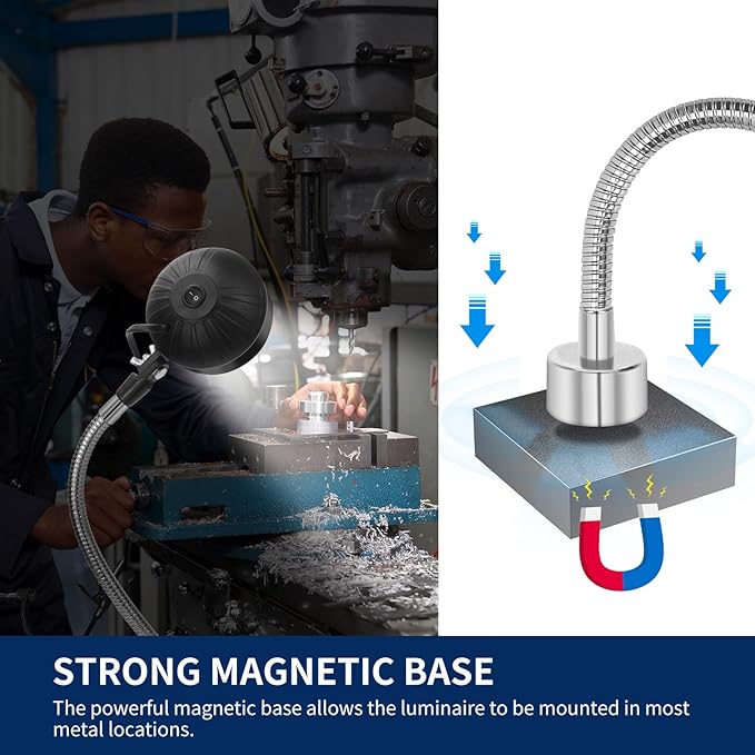 20W WangJiaTai Magnetic Work Light, LED Machine Work Light with 16 in Flexible Gooseneck and Magnetic Base, Shop Tool Lamp for Lathe, Work Bench,Machine,Grill,Industrial Lighting, 2000Lumens, Silver