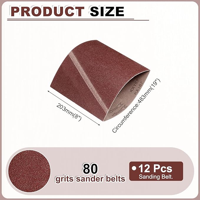 HARFINGTON 8 x 19 Inch Sanding Belts, 12 Pcs 80 Grits Aluminum Oxide Abrasive Belt Sander File Belt for Woodworking, Metal Polishing, Knife Sharpener