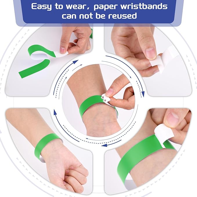 500 Pcs Green Paper Wristbands for Events Waterproof Neon Wrist Bands Adhesive Concert Identification Wristbands Hand Bands for Events (Green)