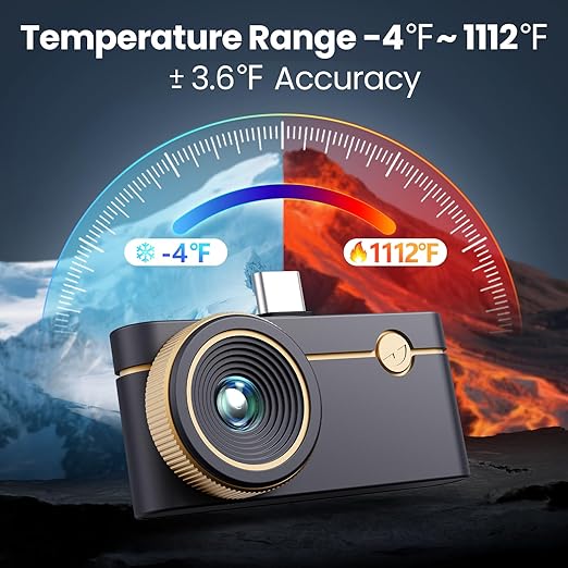 Thermal Camera for Android & iOS, P3 Thermal Imaging Camera with 512×384 X³ IR Resolution, 256×192 IR Resolution, Manual Focus Infrared Camera, 15× Zoom, -4℉ to 1112℉ Temp Range Thermal Imager