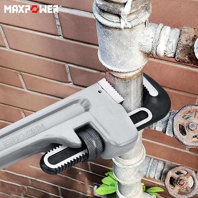 MAXPOWER 30-inch Pipe Wrench, Aluminum Straight Plumbing Wrench Heavy Duty Adjustable Pipe Wrench