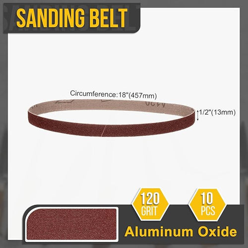 1/2 x 18 Inch Sanding Belt, 10 Pcs 120 Grit Knife Sharpener Belts Work Sharpening for Belt Sander Knife Carving Tool Metal Working