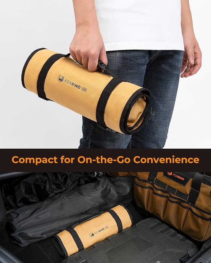 Wrench Roll, Wrench Roll Up Pouch, Gifts for Men Father Dad Mechanic, Heavy Duty Canvas Wrench Organizer Bag (Brown, 17+1 SAE)