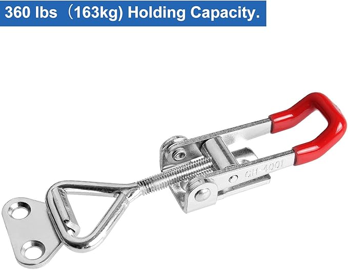 16 PCS Adjustable Toggle Clamp 360 lbs Holding Capacity Toggle Latch Hasp Clamp GH-4001 Lockable Quick Release Pull Latch Silver Metal Draw Latch for Door, Box Case Trunk, Smoker Door, Jig