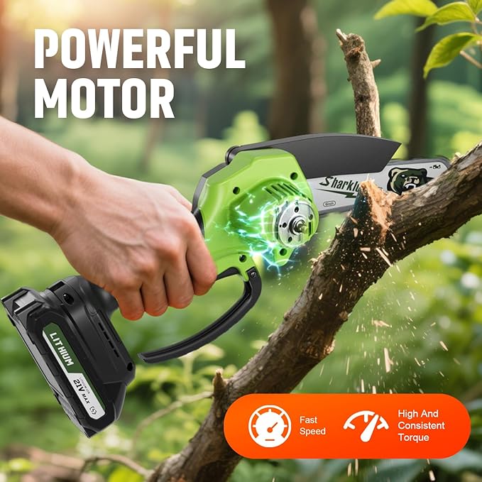 Mini Chainsaw, 6-inch Cordless Electric Mini Chainsaw, Portable Handheld Chain Saw for Tree Pruning Shearsand Garden Maintenance, Best Father's Day Gift for Men Dad Husband(Green)