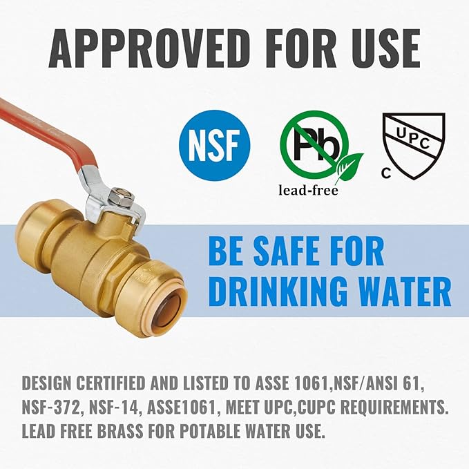 SUNGATOR 1 Inch Ball Valve, 1" Shut off Valve, No Lead Brass Push-to-Connect Plumbing Fittings, Full-Port Fit for PEX Pipe, Copper, CPVC, PE-RT, Pack of 2