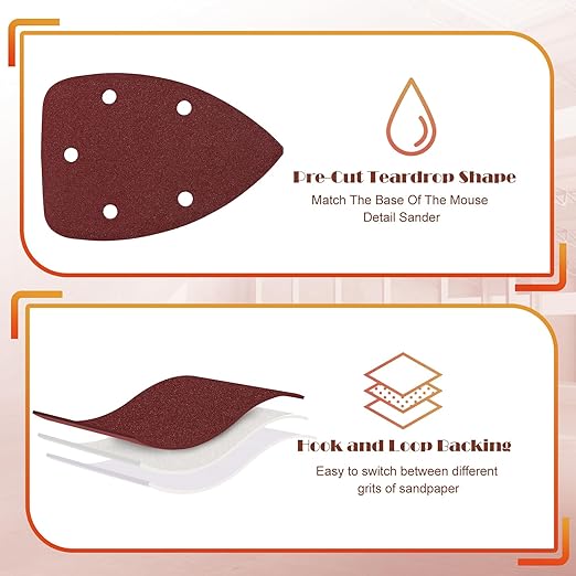 120 Grit Mouse Sander Sandpaper, Jamiikury 5 Hole Detail Sander Sandpaper Palm Sander Paper Mouse Sanding Pads Hook and Loop Sanding Sheets - Pack of 20