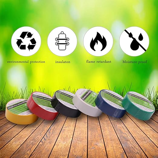 Electrical Tape Colors 6 Pack 0.7-Inch by 30 Feet, Voltage Level 600V Dustproof, Adhesive for General Home Vehicle Auto Car Power Circuit Wiring Multicolor