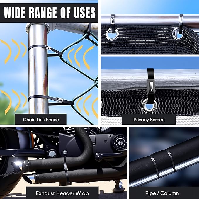 Metal Zip Ties Black & Stainless Steel Cable Tie Gun, for Fastening and Cutting Stainless Steel Zip Ties, 150pcs (8" 11.8" 15.75") fence ties for Chain Link Fence, Chicken Coop