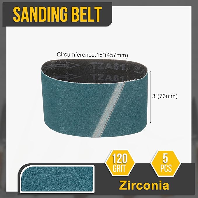 3 x 18 Inch Sanding Belt, 5 Pcs 120 Grit Zirconia Knife Sharpener Belts Work Sharpening for Belt Sander Knife Carving Tool Metal Working