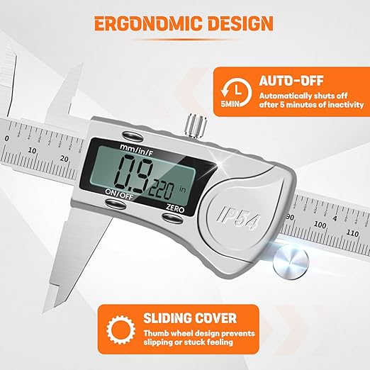 HARDELL Digital Caliper 12 Inch, All Stainless Steel digtial Caliper Measuring Tool with 3-Batteries & Extra Cover, IP54 Waterproof Micrometer Vernier Caliper, Inch/MM/Fraction, Auto-Off
