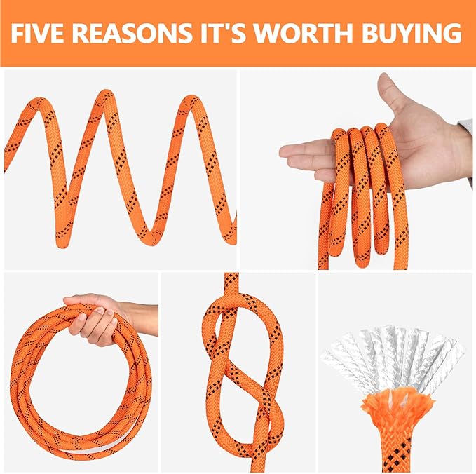 X XBEN Braided Polyester Arborist Rope 3/4 inch X 220ft, 48 Strands, 12 Inner core,8626 LBS Breaking Strength Outdoor Rope, Arborist Rigging Ropes for Rock Hiking Camping Swing Tree Rescue