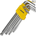 Long Arm Hex Key Set with Ball End, Ball-End Hex Allen Wrench, Chrome Vanadium Steel(Cr-V) Tamperproof TORX L- Key Set (9Pc Metric)
