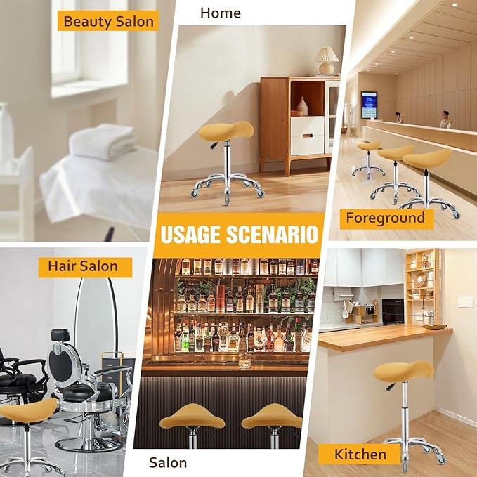 Saddle Stool Chair with Wheels,Ergonomic Swivel Rolling Height Adjustable for Salon Beauty Clinic Dentist Tattoo Home Office