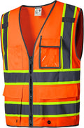 SKSAFETY 10 Pockets Safety Vest, Class 2 High Visibility Security with Zipper Back Mesh, Hi Vis Vest with Reflective Strips, ANSI/ISEA Standard, Construction Work Vest for Men ＆ Women （Orange, 2XL）