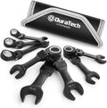 DURATECH Stubby Flex-head Ratcheting Combination Wrench Set, SAE, 8-piece, 5/16" to 3/4", CR-V Steel, Black Electrophoretic Coating, with Rolling Pouch