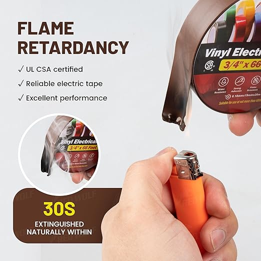 RED WOLF 10 Pack Brown Electrical Tape 3/4 Inch x 66 Ft Industrial Grade UL/CSA Listed 7 Mil Thick Flame Retardant High Temp Waterproof Electrical PVC Tape Electric Super Vinyl Rated 600V