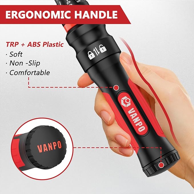 Torque Wrench 1/2-Inch Drive, 10-170.0ft.lb/13.60-230.5Nm,72 Tooth, TRP+ABS Plastic Handle, Click Torque Wrench with 1/2" to 3/8" Adapter & 125mm Extension Bar for Moto, Automotive Maintenance