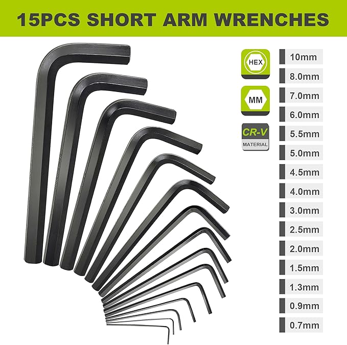 FASTPRO 32-Piece Allen Wrench Set with Storage Case, Standard SAE and Metric Hex Key Set with Extension Handles Included, Green