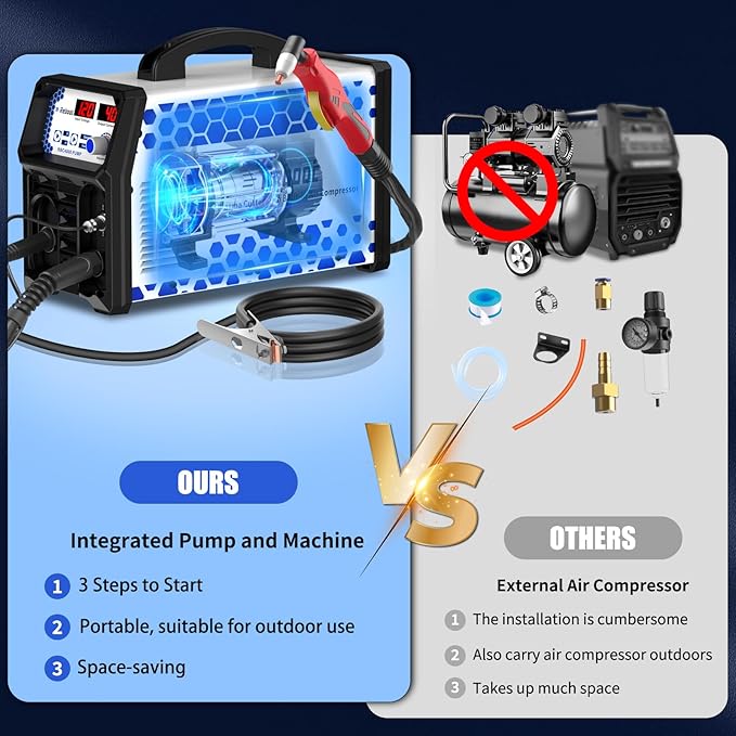 Reboot Plasma Cutter With Built In Air Compressor 40A 120V IGBT Inverter Digital Cutting Machine, 3/8 Inch Clean Cut And 3/5 Inch Max Cut High Frequency