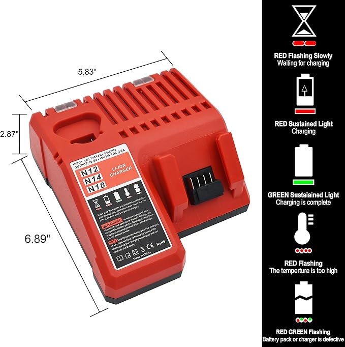 2 Pack 5.0Ah 18V Batteries and Charger Replace for Milwaukee M18 Battery 48-11-1850, Compatible with m18 Milwaukee Battery Charger Combo 48-11-1860 48-11-1815 48-11-1820 48-11-1828