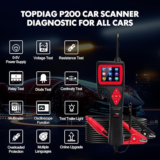 Topdiag P200 Power Circuit Probe Kit - Test Light Automotive Circuit Tester Circuit Breaker Finder Tool, Relay Tester Multimeter, Oscilloscope, Fuel Injector Tester - 9~30V