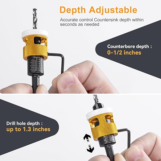 Countersink Drill Bit Set for Wood,17 PCS Counter Sink Drill Bit with 15PCS HSS Tapered Drill Bits and 1/4" Hex Shank Quick Change for Woodworking with Storage Box
