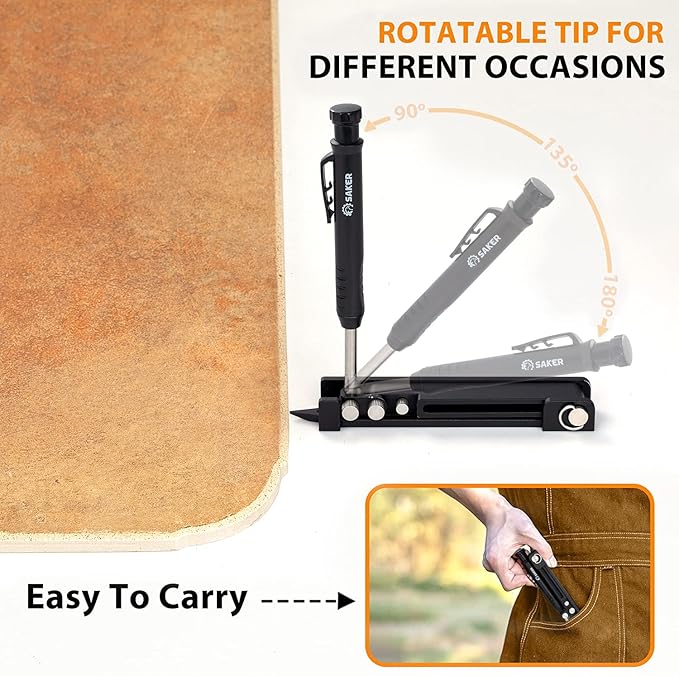 Saker Multi-function Scribing Tool- Construction Pencil- Aluminum Alloy Scribe Tool with Deep Hole Pencil,DIY Woodworking Scribe Gauge Scriber Line Maker Measuring Tool,Multifunctional Tools