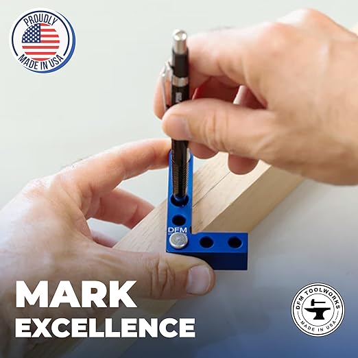 Small Square and Center Finder - Made in USA Versatile Woodworking Tool with 11/32" Center Marking Hole for Larger Pencils, Carpenter Tool for Accurate Line Transfers (Purple)