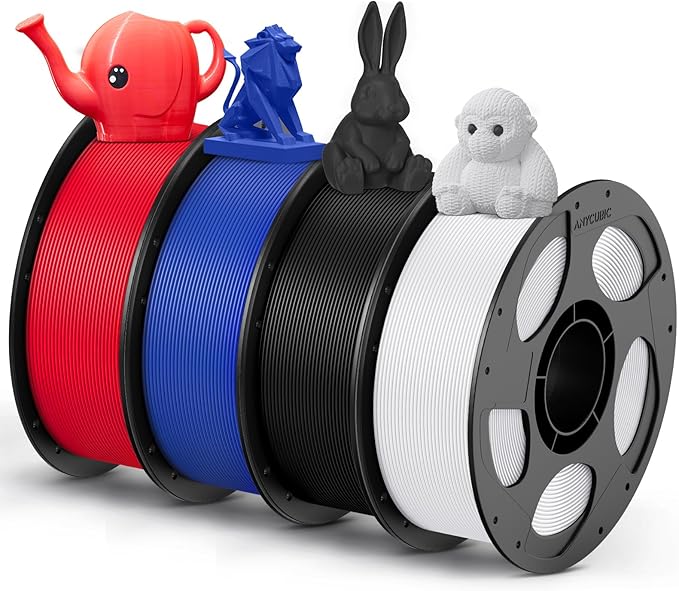 ANYCUBIC PETG Filament 1.75mm Bundle, 3D Printer Filament, Dimensional Accuracy +/- 0.02mm, Exceptional Toughness, 1KG Reusable Spool, 4KG Black+White+Red+Blue
