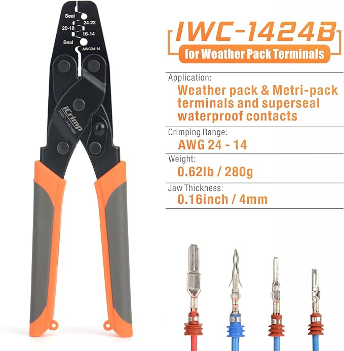 iCrimp Sealed Waterproof Terminals Crimping Tool Wire Crimper for Delphi Metri-Pack 150, 280 & Weather-Pack Terminals AWG24-14