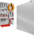 Peg Board, 6PCS Metal Pegboard, Heavy Duty Pegboard Wall Organizer with Frame. Pegboard for Walls, Garage, Workbench, Craft Room Tool Organization, Metal Pegboard Panels 12in*12in,Grey
