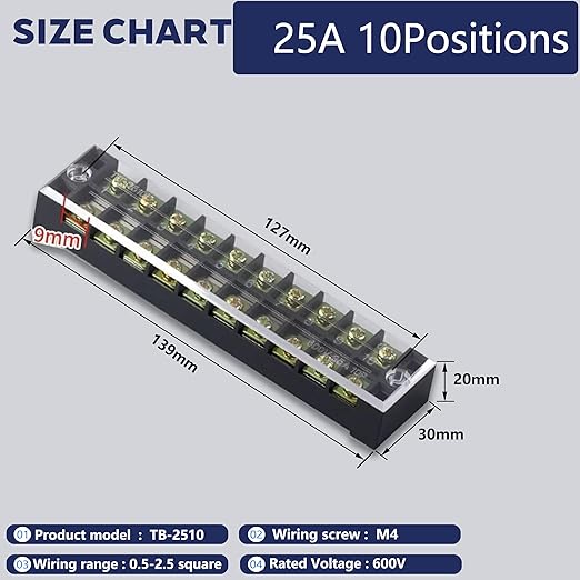 Terminal Block (8 Sets) 8Pcs 10 Positions Dual Row 600V 25A Screw Terminal Strip Blocks with Cover&8Pcs Pre-Insulated Barrier Termina Block Strip&80Pcs Insulated Fork Wire Connector