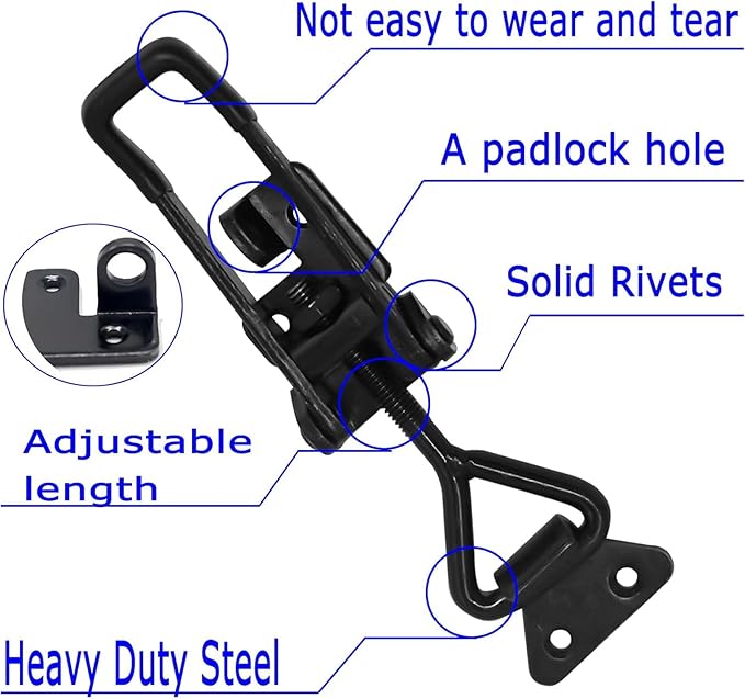 4Pack Heavy Duty Toggle Latch Clamp, 1320lbs 4003 Latch-Style Toggle Clamp with Lock Hook, Pull Action Latch with Catch Plate, Metal Quick Release Draw Latch for Trunk Jig Smoker Door Tool Boxes