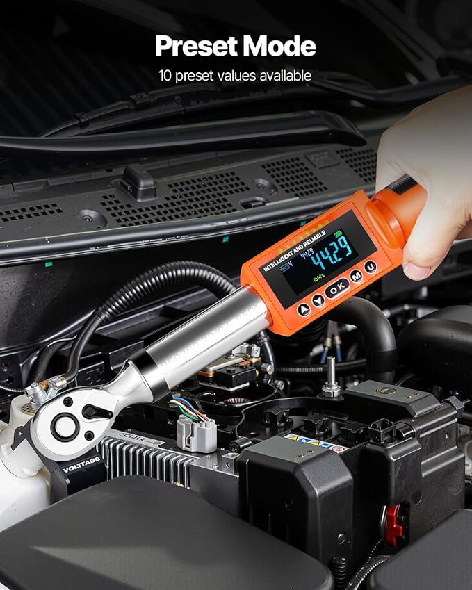 VEVOR Digital Torque Wrench 3/8" Drive, 5-99.57FT.LB(6.7-135Nm) ±2% Accuracy, Electronic Torque Wrench with Preset Mode,Vibration,Buzzer,LED Notification,Extension Bar, 1/2 Adapter, 5 Units of Measure