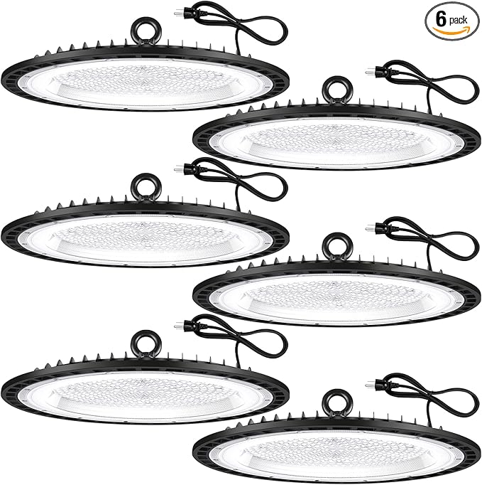 6 Pack 240W UFO Led High Bay Light Fixture,120VAC,40000LM,5000K Daylight Commercial Shop Bay Lighting,[1050W MH/HPS Equiv.] US Plug Area Lighting for Garage/Warehouse/Barn/Gym/Factory/Workshop