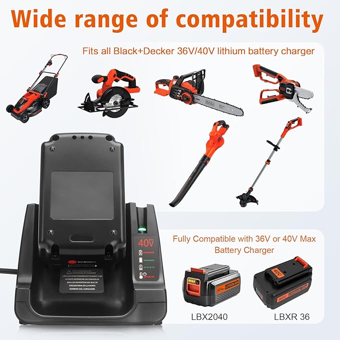 ARyee 3.0Ah 40V Replacement for Black and Decker 40V Battery LBXR36 LBXR2036 LST540 LCS1240 LBX1540 LST136W Cordless Tool Battery with Fast Charger