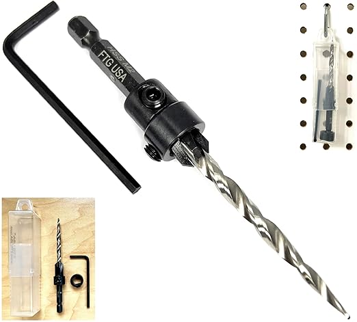 FTG USA Adjustable Wood Countersink Drill Bit #10 (3/16") with Tapered Drill Bit for Woodworking